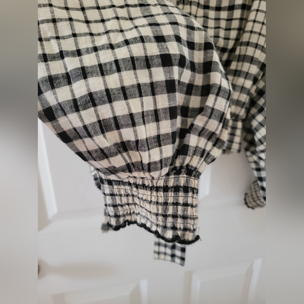 Zara Gingham Black and White Tie-Front NWT - Picture 5 of 8